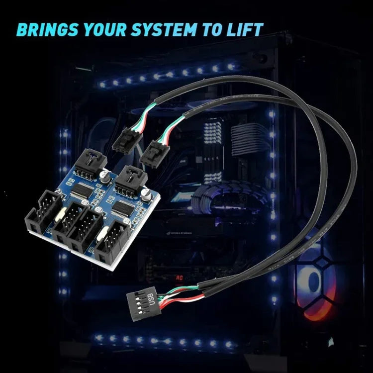 Rocketek HC427 bộ chia USB2.0 HUB 9 chân một sang bốn, Mạch chia một sang bốn