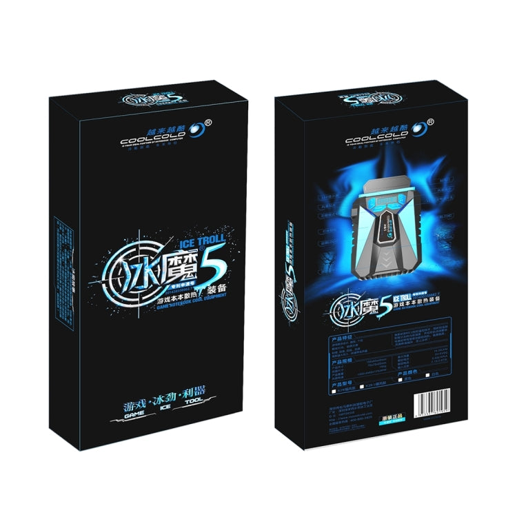 Quạt làm mát laptop di động Ice Troll 5 COOLCOLD, điều chỉnh tốc độ, hiệu suất cao, bộ điều khiển quạt làm mát notebook, AC 220V, AC 220V (Đen)