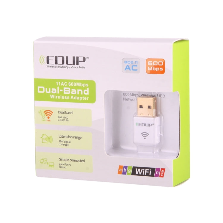 EDUP EP-AC1619 Card mạng WiFi USB không dây mini 600Mbps 2.4G / 5.8Ghz băng tần kép 150M+433M cho laptop / PC, EP-AC1619 600Mbps (Trắng), EP-AC1619 600Mbps (Đen)