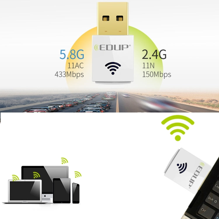 EDUP EP-AC1619 Card mạng WiFi USB không dây mini 600Mbps 2.4G / 5.8Ghz băng tần kép 150M+433M cho laptop / PC, EP-AC1619 600Mbps (Trắng), EP-AC1619 600Mbps (Đen)