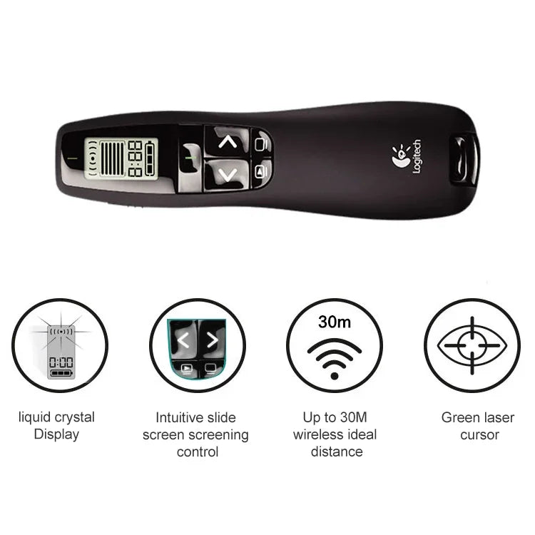 Logitech R800 Điều khiển từ xa trình chiếu PPT không dây USB 2.4Ghz Bút lật trang, R800