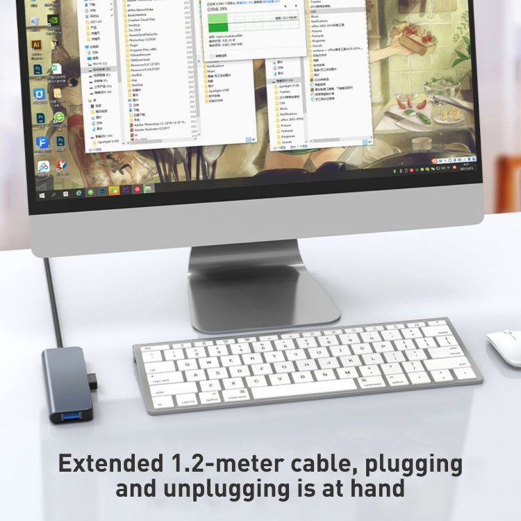 Bộ chuyển đổi HUB USB 4 trong 1 sang USB3.0x4, chiều dài cáp: 1,2m, BYL-2013U3 12cm