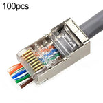 100 cái đầu nối RJ45 Cat5e có chắn, Cat5e chắn có lỗ xuyên qua