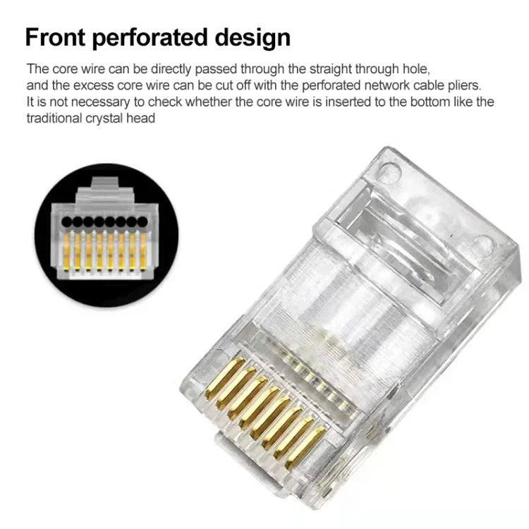 100 cái đầu nối RJ45 Cat5e có chắn, Cat5e chắn có lỗ xuyên qua
