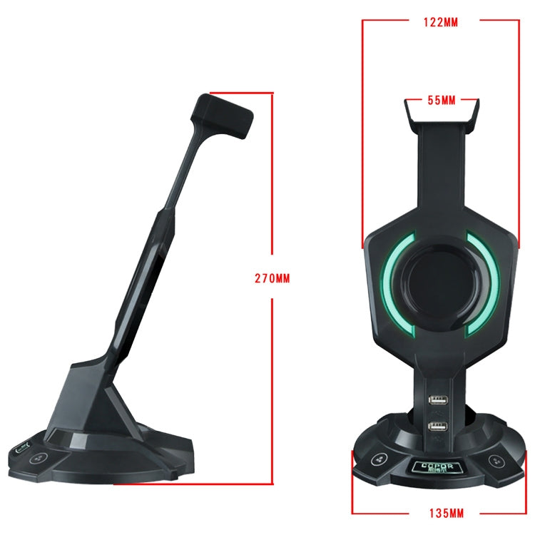 Giá đỡ tai nghe hình Mecha phát sáng tích hợp R-008-02 với 2 cổng USB và công tắc máy tính