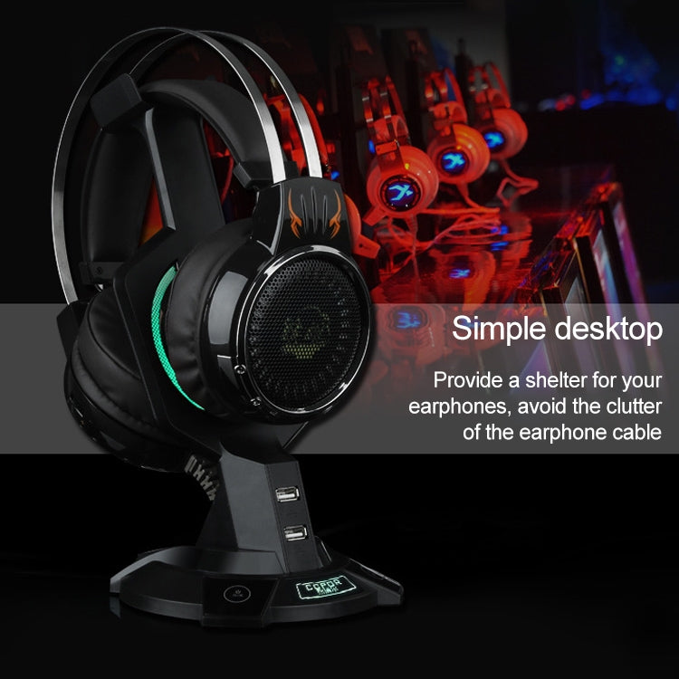 Giá đỡ tai nghe hình Mecha phát sáng tích hợp R-008-02 với 2 cổng USB và công tắc máy tính