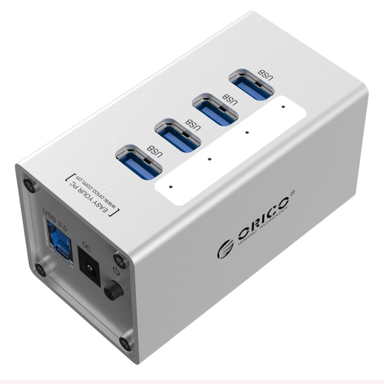 Bộ chia USB 3.0 4 cổng ORICO A3H4 nhôm tốc độ cao với nguồn 12V/2.5A cho laptop, 4 cổng (Bạc)