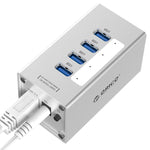 Bộ chia USB 3.0 4 cổng ORICO A3H4 nhôm tốc độ cao với nguồn 12V/2.5A cho laptop, 4 cổng (Bạc)