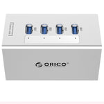 Bộ chia USB 3.0 4 cổng ORICO A3H4 nhôm tốc độ cao với nguồn 12V/2.5A cho laptop, 4 cổng (Bạc)