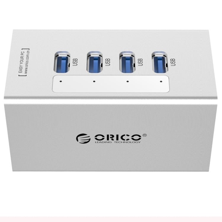 Bộ chia USB 3.0 4 cổng ORICO A3H4 nhôm tốc độ cao với nguồn 12V/2.5A cho laptop, 4 cổng (Bạc)