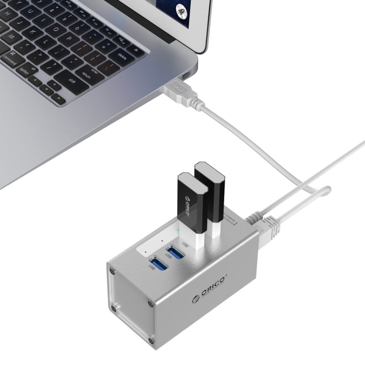 Bộ chia USB 3.0 4 cổng ORICO A3H4 nhôm tốc độ cao với nguồn 12V/2.5A cho laptop, 4 cổng (Bạc)