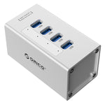 Bộ chia USB 3.0 4 cổng ORICO A3H4 nhôm tốc độ cao với nguồn 12V/2.5A cho laptop, 4 cổng (Bạc)