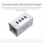 Bộ chia USB 3.0 4 cổng ORICO A3H4 nhôm tốc độ cao với nguồn 12V/2.5A cho laptop, 4 cổng (Bạc)