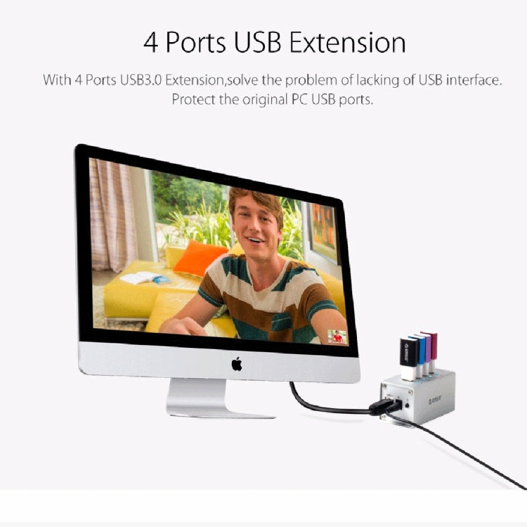 Bộ chia USB 3.0 4 cổng ORICO A3H4 nhôm tốc độ cao với nguồn 12V/2.5A cho laptop, 4 cổng (Bạc)