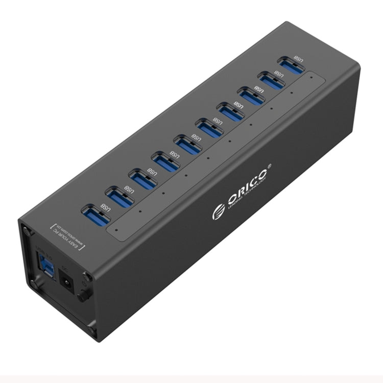 ORICO A3H10 Bộ chia USB 3.0 10 cổng bằng nhôm tốc độ cao với bộ nguồn cho laptop, 10 cổng (Bạc), 10 cổng (Đen)