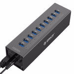 ORICO A3H10 Bộ chia USB 3.0 10 cổng bằng nhôm tốc độ cao với bộ nguồn cho laptop, 10 cổng (Bạc), 10 cổng (Đen)