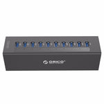 ORICO A3H10 Bộ chia USB 3.0 10 cổng bằng nhôm tốc độ cao với bộ nguồn cho laptop, 10 cổng (Bạc), 10 cổng (Đen)