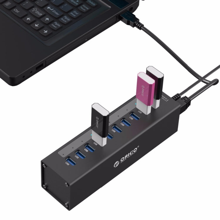 ORICO A3H10 Bộ chia USB 3.0 10 cổng bằng nhôm tốc độ cao với bộ nguồn cho laptop, 10 cổng (Bạc), 10 cổng (Đen)