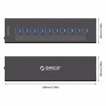 ORICO A3H10 Bộ chia USB 3.0 10 cổng bằng nhôm tốc độ cao với bộ nguồn cho laptop, 10 cổng (Bạc), 10 cổng (Đen)
