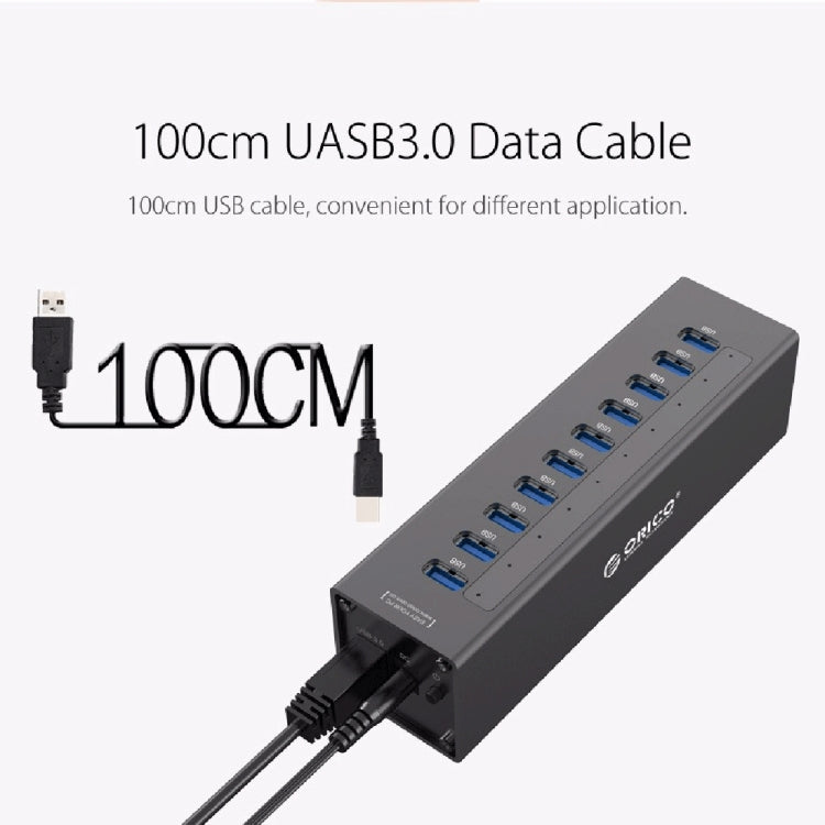 ORICO A3H10 Bộ chia USB 3.0 10 cổng bằng nhôm tốc độ cao với bộ nguồn cho laptop, 10 cổng (Bạc), 10 cổng (Đen)