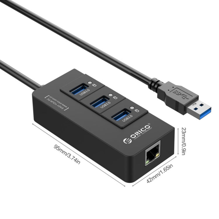 ORICO HR01-U3 Bộ chia USB3.0 3 cổng bằng nhựa ABS với card mạng Ethernet Gigabit RJ45 ngoài 5 Gbps cho laptop / máy tính để bàn / Ultrabook, v.v.