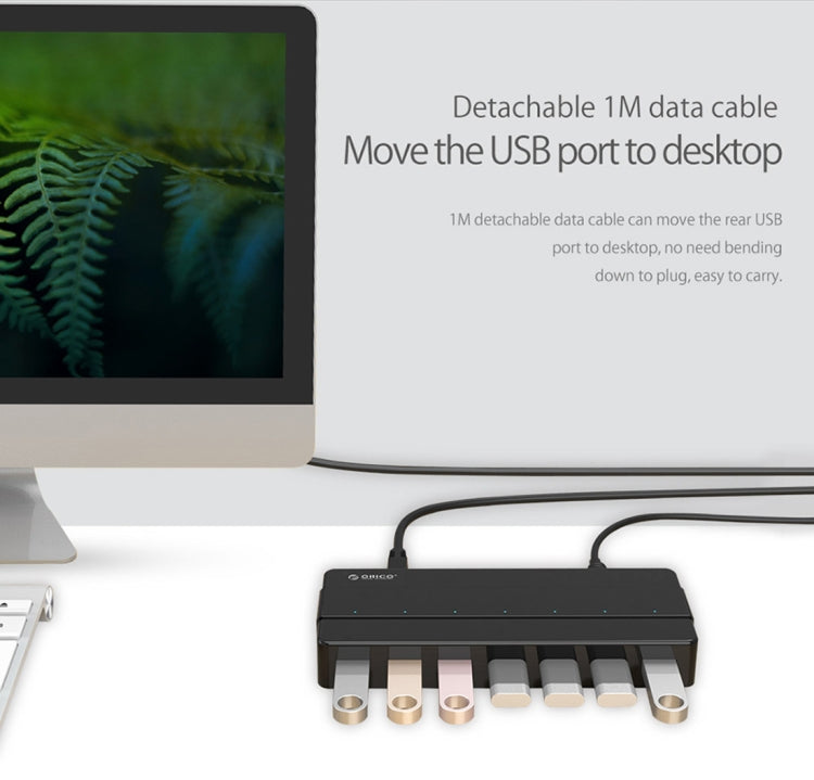 ORICO H7928-U3 Bộ chia USB 3.0 7 cổng bằng nhựa ABS cho máy tính để bàn với cáp dài 1m, USB 3.0