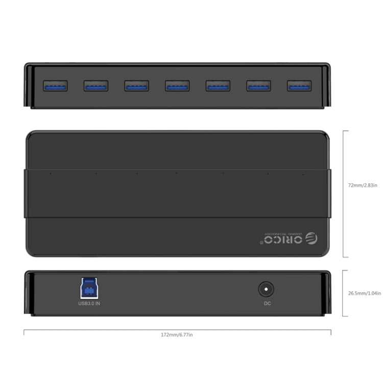 ORICO H7928-U3 Bộ chia USB 3.0 7 cổng bằng nhựa ABS cho máy tính để bàn với cáp dài 1m, USB 3.0