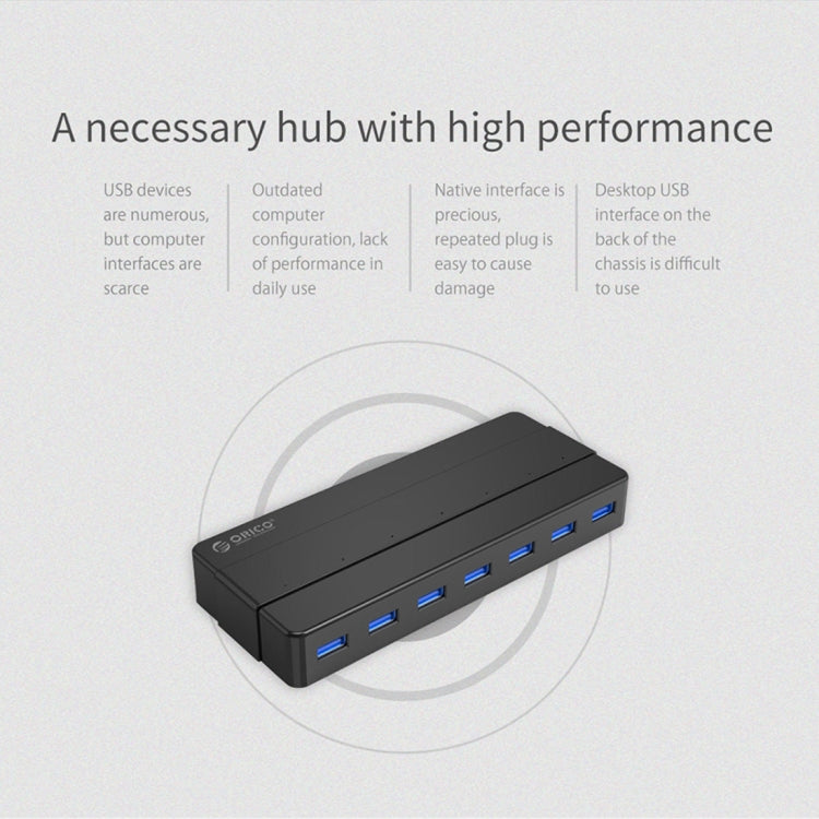 ORICO H7928-U3 Bộ chia USB 3.0 7 cổng bằng nhựa ABS cho máy tính để bàn với cáp dài 1m, USB 3.0
