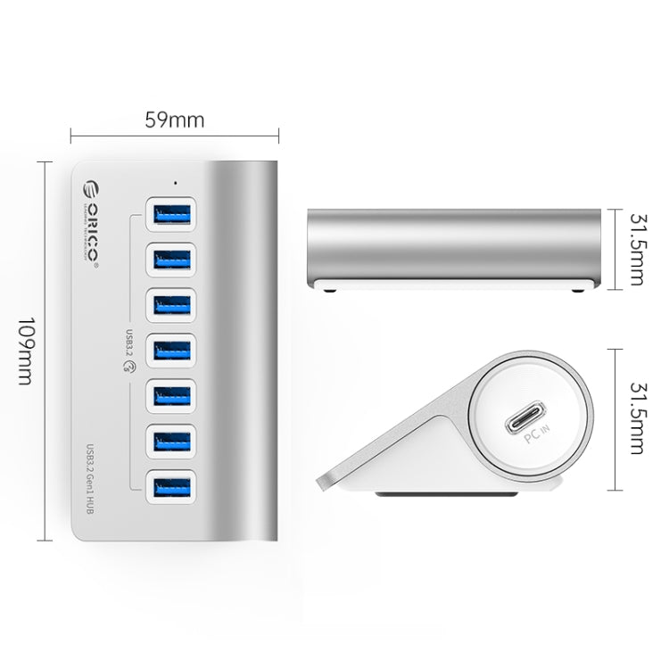 ORICO M3U7 Bộ chia USB 3.2 Gen1 7 cổng hợp kim nhôm 5Gbps với cáp dài 1m, M3U7 1m