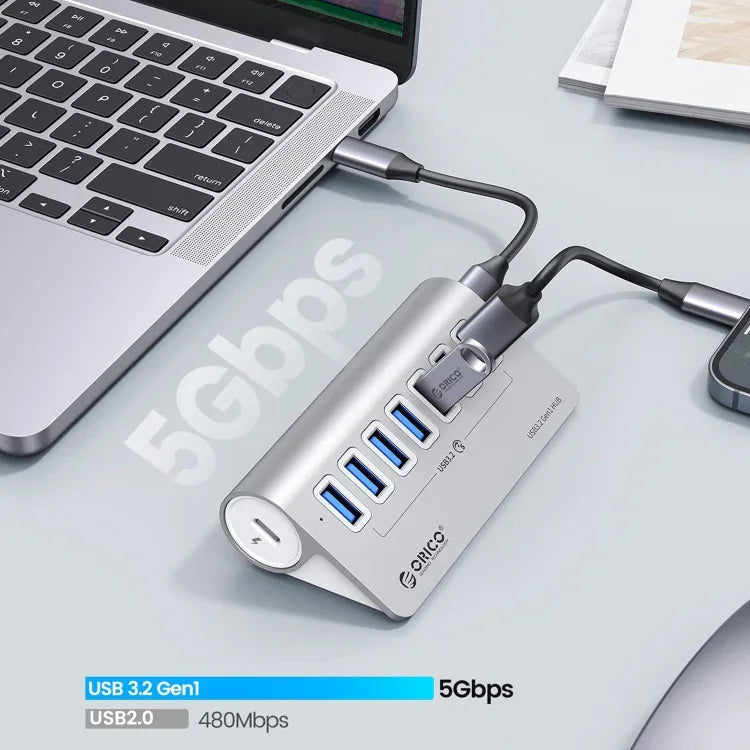 ORICO M3U7 Bộ chia USB 3.2 Gen1 7 cổng hợp kim nhôm tốc độ 5Gbps với cáp 0.5m, M3U7 0.5m