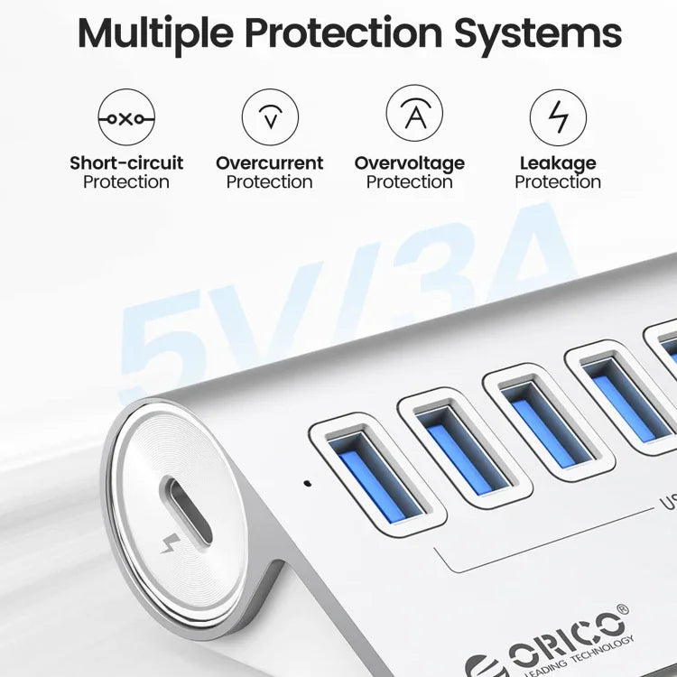ORICO M3U7 Bộ chia USB 3.2 Gen1 7 cổng hợp kim nhôm tốc độ 5Gbps với cáp 0.5m, M3U7 0.5m