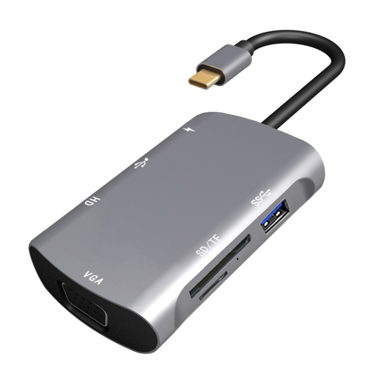 Đế kết nối đa chức năng V217E 7 trong 1 Type C / USB-C sang PD + HDMI + VGA + USB3.0 + UB2.0 + SD / TF, Type-C / USB-C HUB, PD+HDMI+VGA+USB3.0+UB2.0+SD / TF