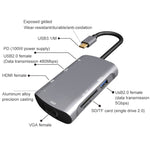 Đế kết nối đa chức năng V217E 7 trong 1 Type C / USB-C sang PD + HDMI + VGA + USB3.0 + UB2.0 + SD / TF, Type-C / USB-C HUB, PD+HDMI+VGA+USB3.0+UB2.0+SD / TF