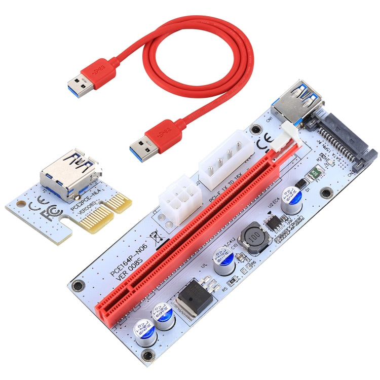 Card mở rộng PCI-E USB 3.0 PCE164P-N06 VER008S từ 1x sang 16x PCI-E, Adapter nguồn SATA 15 chân, nguồn 6 chân + 4 chân, cáp USB 60cm, VER008S màu đỏ