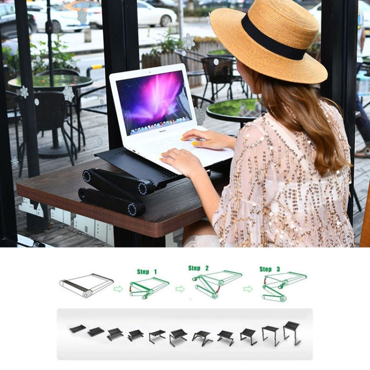 Giá đỡ bàn hợp kim nhôm gập gọn điều chỉnh 360 độ di động kèm hai quạt CPU & tấm lót chuột cho Laptop / Notebook, Kích thước bàn: 420mm x 260mm, 420 x 260mm