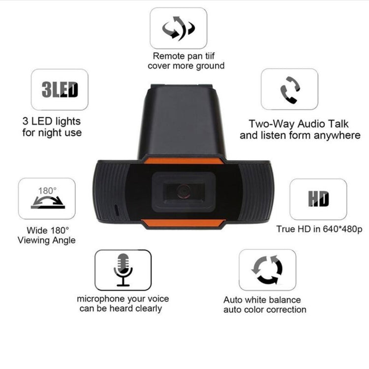Webcam HD 480P A870 360 độ USB 2.0 cho PC có micro dùng Skype, dài cáp 1.4m, A870 (Cam), A870 (Đen)