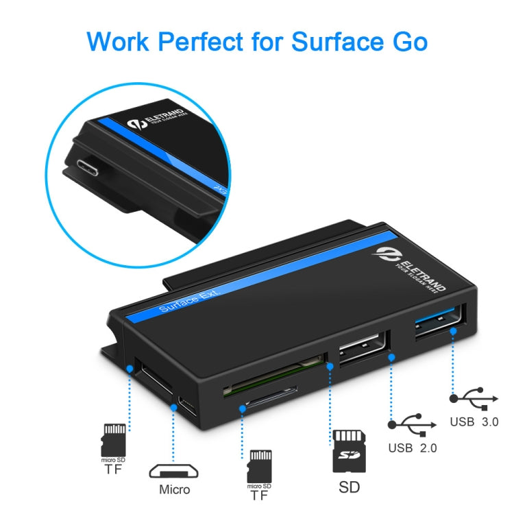 Hub giao diện ROCKETEK RT-SGO727 USB 3.0 + USB 2.0 + Micro USB cho Microsoft Surface Go, có 2 khe thẻ TF & SD, RT-SGO727
