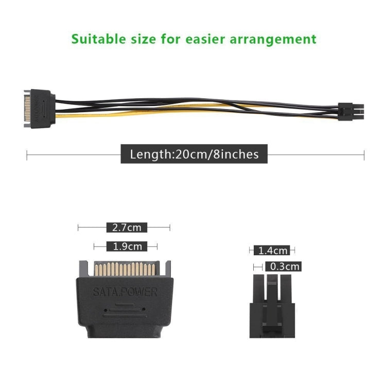 Cáp nguồn card đồ họa video SATA 20cm 15 chân sang 6 chân PCI Express, SATA 15 chân sang 6 chân cái
