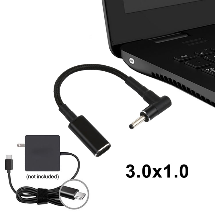 Cáp bện nylon PD 100W 18.5-20V 3.0 x 1.0mm góc sang USB-C / Type-C, 3.0 x 1.0mm