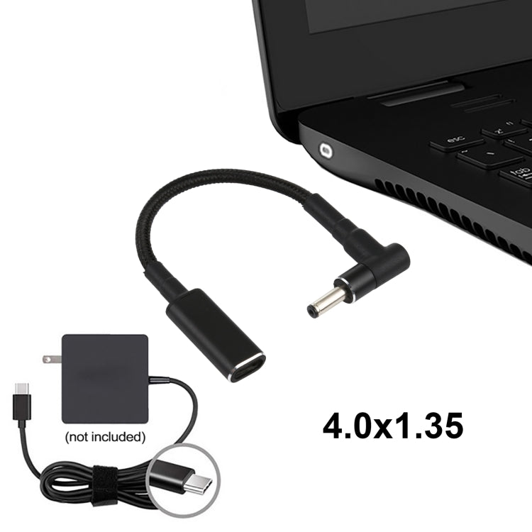 Cáp bện nylon PD 100W 18.5-20V 4.0 x 1.35mm góc sang USB-C / Type-C, 4.0 x 1.35mm