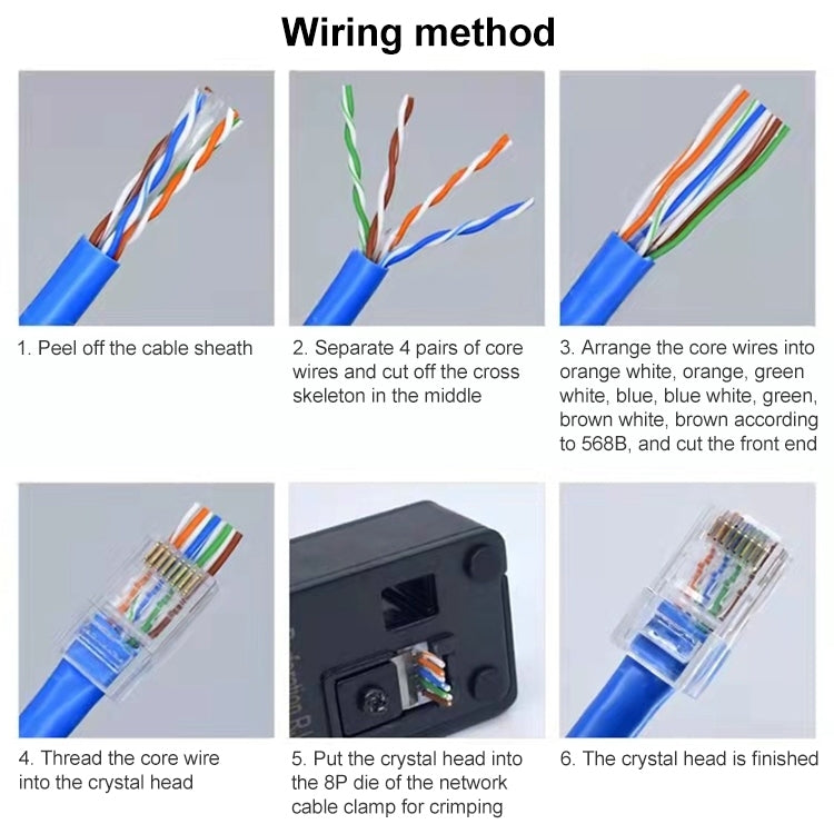 10 cái đầu nối RJ45 Cat6e không che chắn Pass Through Modular Plug, Cat6e không che chắn Pass