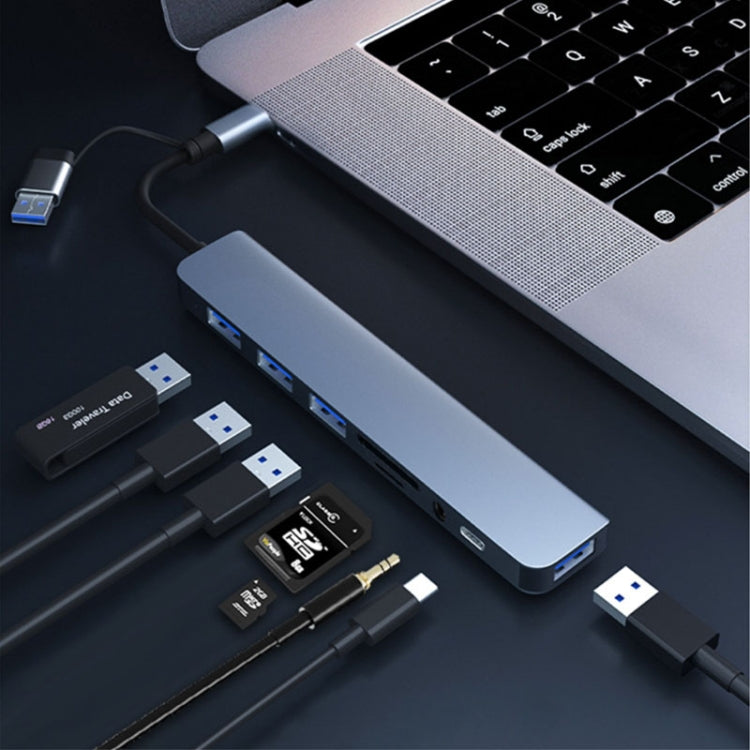 Trạm Đế Đa Năng BYL-2218TU 8 trong 1 USB + USB-C / Type-C Sang USB HUB Adapter, BYL-2218TU