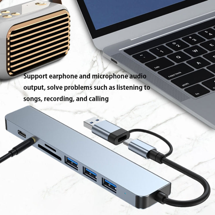 Trạm Đế Đa Năng BYL-2218TU 8 trong 1 USB + USB-C / Type-C Sang USB HUB Adapter, BYL-2218TU