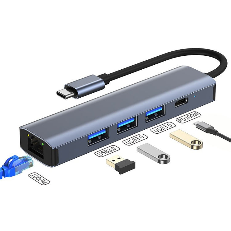 Đế cắm đa năng 5 trong 1 USB-C / Type-C sang USB HUB Adapter có cổng mạng 1000M, BYL-2302