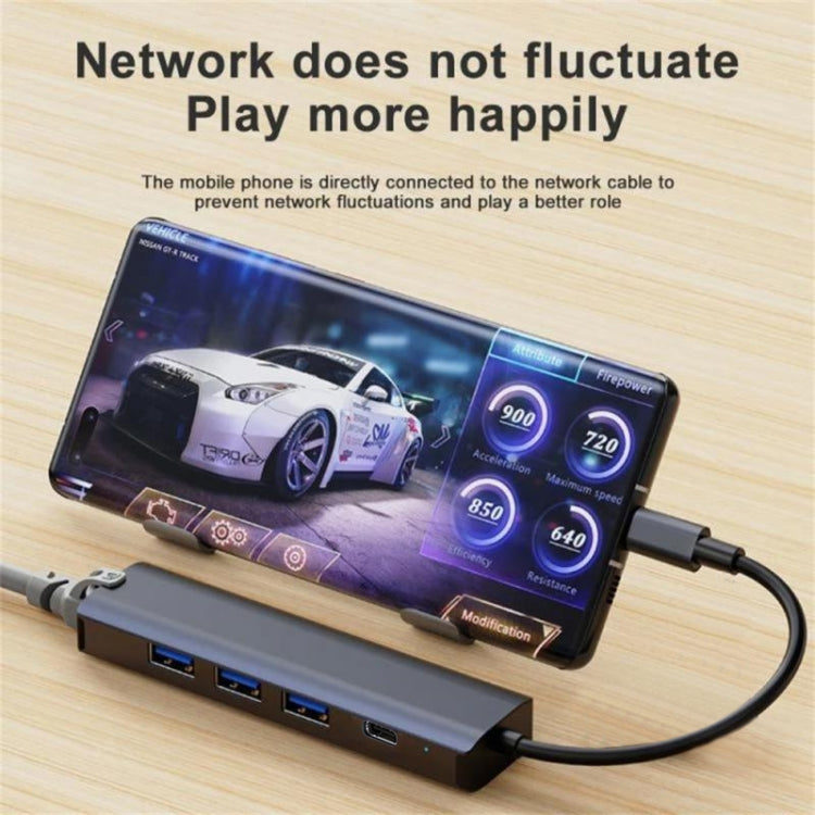 Đế cắm đa năng 5 trong 1 USB-C / Type-C sang USB HUB Adapter có cổng mạng 1000M, BYL-2302