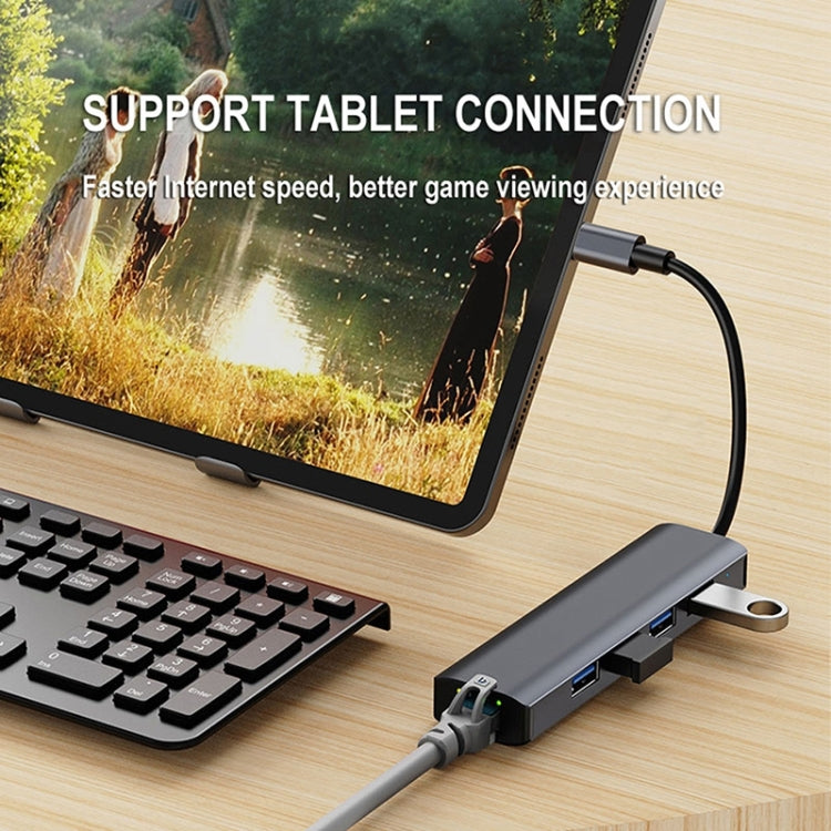 Đế cắm đa năng 5 trong 1 USB-C / Type-C sang USB HUB Adapter có cổng mạng 1000M, BYL-2302