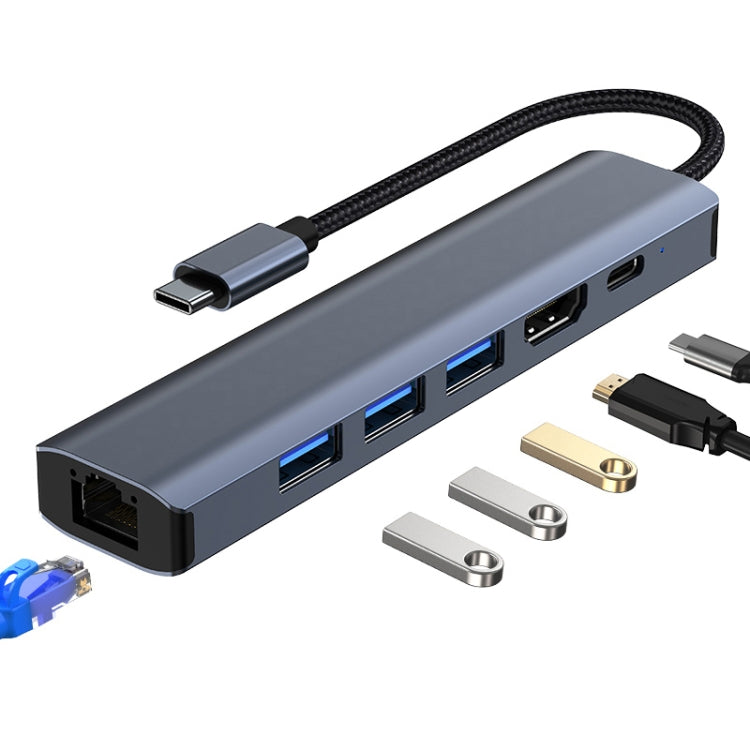 Đế cắm đa năng 6 trong 1 USB-C / Type-C sang USB HUB Adapter có cổng mạng 1000M, BYL-2210