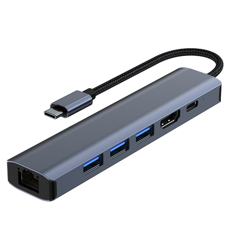 Đế cắm đa năng 6 trong 1 USB-C / Type-C sang USB HUB Adapter có cổng mạng 1000M, BYL-2210