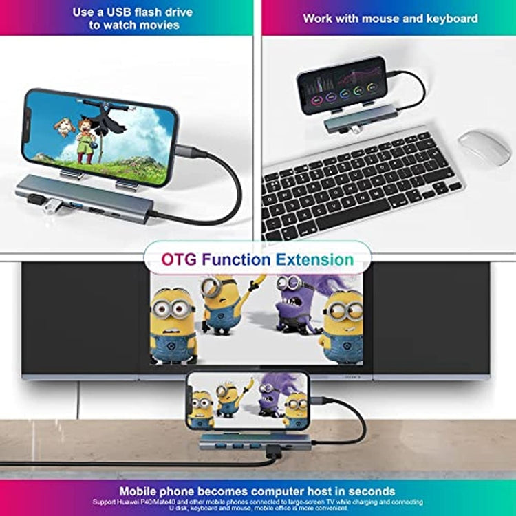 Đế cắm đa năng 6 trong 1 USB-C / Type-C sang USB HUB Adapter có cổng mạng 1000M, BYL-2210