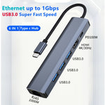 Đế cắm đa năng 6 trong 1 USB-C / Type-C sang USB HUB Adapter có cổng mạng 1000M, BYL-2210